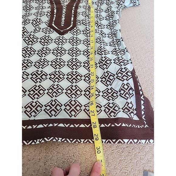 Tory Burch Women’s Blue & Brown Trim Boho Logo Print Long Sleeve Tunic 8 - Picture 8 of 12
